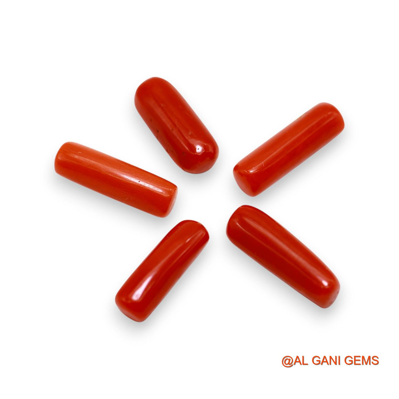Natural Coral Loose Gemstone Tube Cabochon From Italy 5 Pcs Wholesale Lot 31.00 Cts 5X17X5 TO 6X19X5 MM C-394