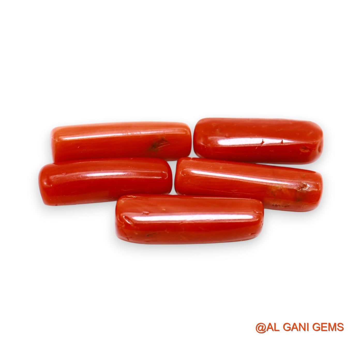 Natural Coral Loose Gemstone Tube Cabochon From Italy 5 Pcs Wholesale Lot 31.00 Cts 5X17X5 TO 6X19X5 MM C-394