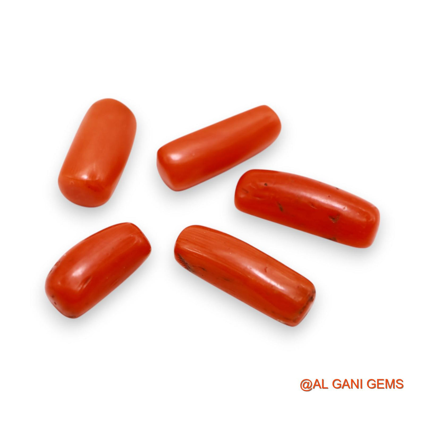5 Pcs 23.00 Cts Natural Italy Coral Loose Gemstone Tube Cabochon Wholesale Lot 6X12X6 TO 6X16X5 MM C-395