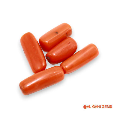 5 Pcs 23.00 Cts Natural Italy Coral Loose Gemstone Tube Cabochon Wholesale Lot 6X12X6 TO 6X16X5 MM C-395