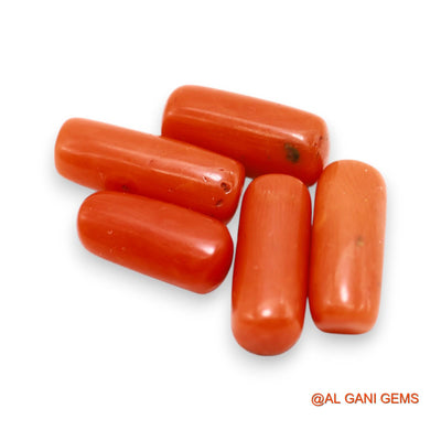 26.00 Cts Unheated Italy Coral Loose Gemstone Tube Cabochon Natural 5 Pcs Wholesale Lot 6X13X5 TO 6X16X5 MM C-396