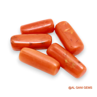 26.00 Cts Unheated Italy Coral Loose Gemstone Tube Cabochon Natural 5 Pcs Wholesale Lot 6X13X5 TO 6X16X5 MM C-396