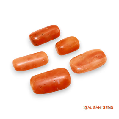 5 Pcs 19.00 Cts Natural Italy Coral Loose Gemstone Oval Cabochon Wholesale Lot 7X10X5 TO 9X16X3 MM C-397