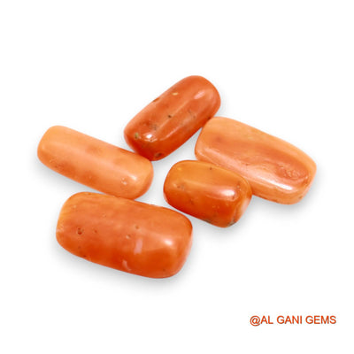 5 Pcs 19.00 Cts Natural Italy Coral Loose Gemstone Oval Cabochon Wholesale Lot 7X10X5 TO 9X16X3 MM C-397