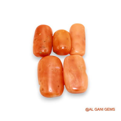 5 Pcs 19.00 Cts Natural Italy Coral Loose Gemstone Oval Cabochon Wholesale Lot 7X10X5 TO 9X16X3 MM C-397
