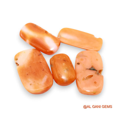 5 Pcs 19.00 Cts Natural Italy Coral Loose Gemstone Oval Cabochon Wholesale Lot 7X10X5 TO 9X16X3 MM C-397
