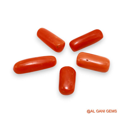 Natural Coral Loose Gemstone Tube Cabochon From Italy 5 Pcs Wholesale Lot 22.00 Cts 6X12X5 TO 5X18X5 MM C-398