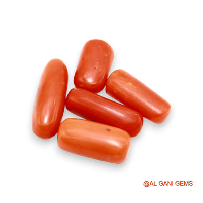 Natural Coral Loose Gemstone Tube Cabochon From Italy 5 Pcs Wholesale Lot 22.00 Cts 6X12X5 TO 5X18X5 MM C-398