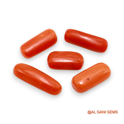 Natural Coral Loose Gemstone Tube Cabochon From Italy 5 Pcs Wholesale Lot 22.00 Cts 6X12X5 TO 5X18X5 MM C-398
