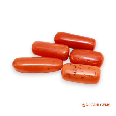Natural Coral Loose Gemstone Tube Cabochon From Italy 5 Pcs Wholesale Lot 22.00 Cts 6X12X5 TO 5X18X5 MM C-398