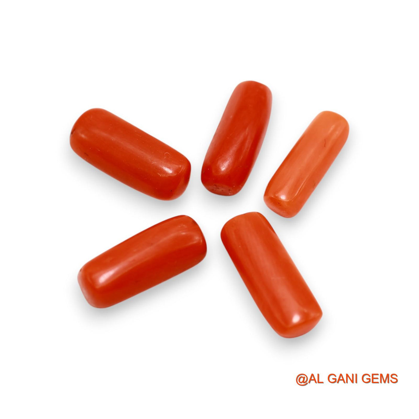 Natural Coral Loose Gemstone Tube Cabochon From Italy 5 Pcs Wholesale Lot 19.00 Cts 4X13X4 TO 6X15X4 MM C-399