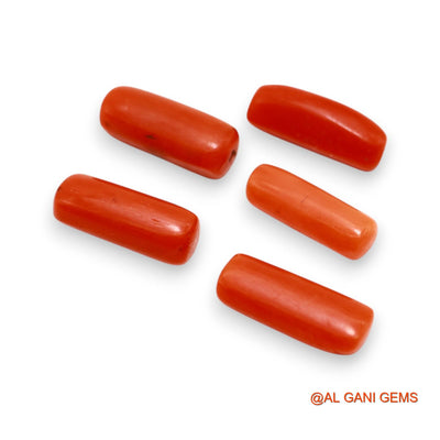 Natural Coral Loose Gemstone Tube Cabochon From Italy 5 Pcs Wholesale Lot 19.00 Cts 4X13X4 TO 6X15X4 MM C-399