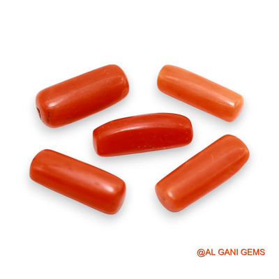 Natural Coral Loose Gemstone Tube Cabochon From Italy 5 Pcs Wholesale Lot 19.00 Cts 4X13X4 TO 6X15X4 MM C-399