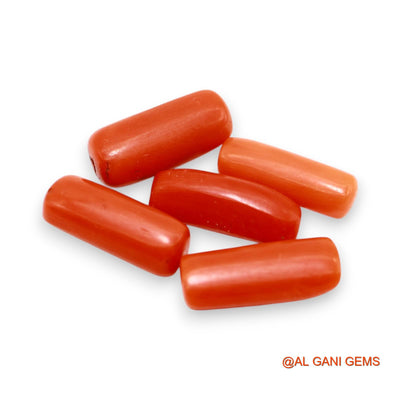 Natural Coral Loose Gemstone Tube Cabochon From Italy 5 Pcs Wholesale Lot 19.00 Cts 4X13X4 TO 6X15X4 MM C-399