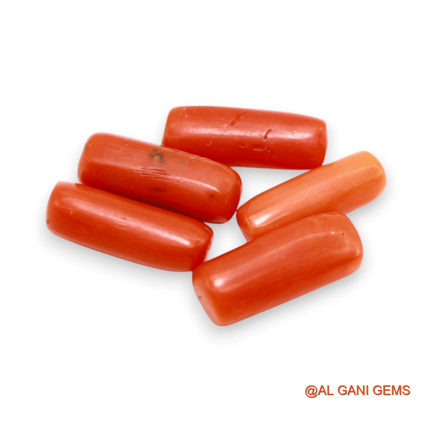 Natural Coral Loose Gemstone Tube Cabochon From Italy 5 Pcs Wholesale Lot 19.00 Cts 4X13X4 TO 6X15X4 MM C-399