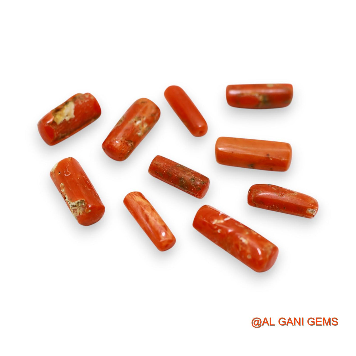 Natural Coral Loose Gemstone Tube Cabochon From Italy 10 Pcs Wholesale Lot 20.00 Cts 3X11X2 TO 5X14X4 MM C-402