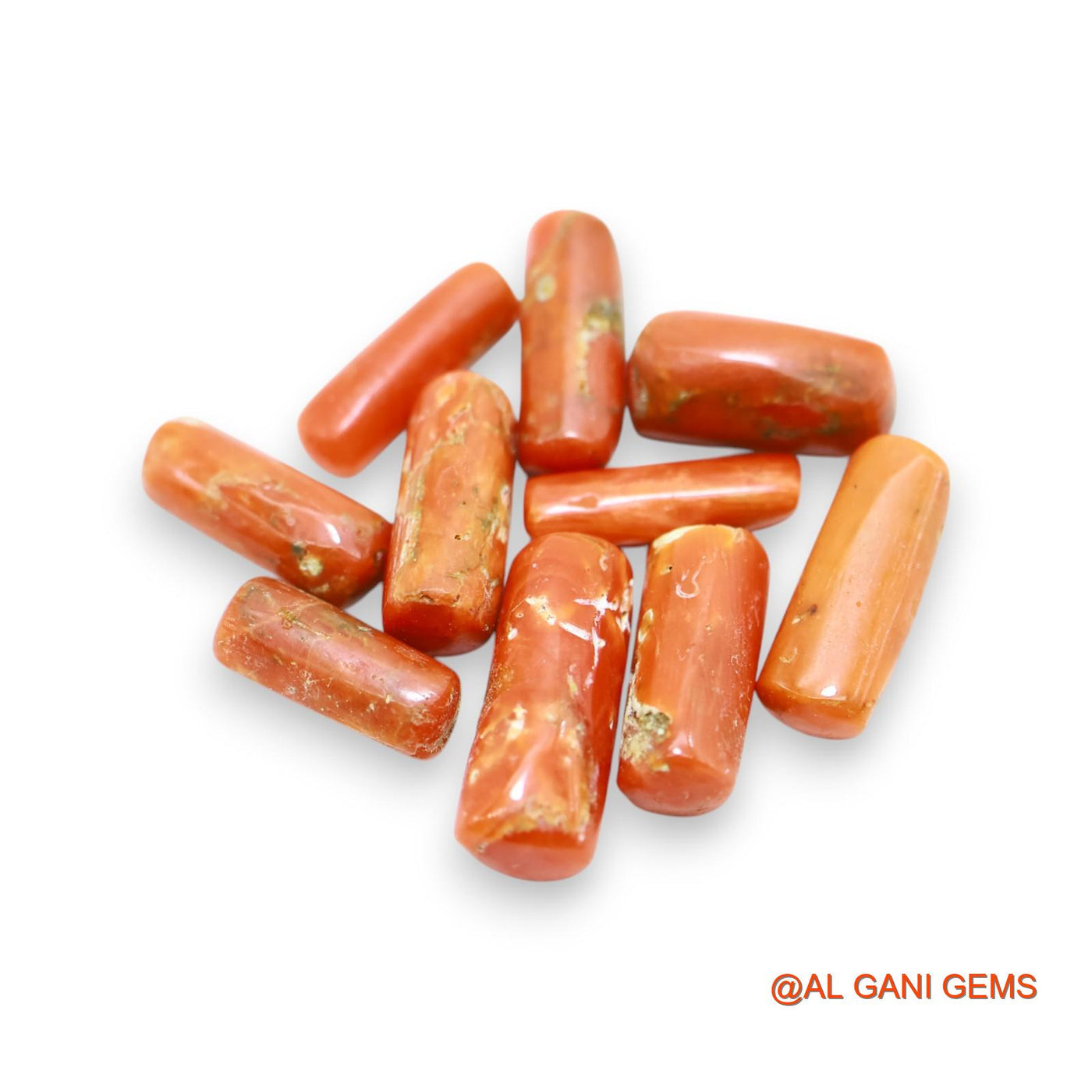 Natural Coral Loose Gemstone Tube Cabochon From Italy 10 Pcs Wholesale Lot 20.00 Cts 3X11X2 TO 5X14X4 MM C-402