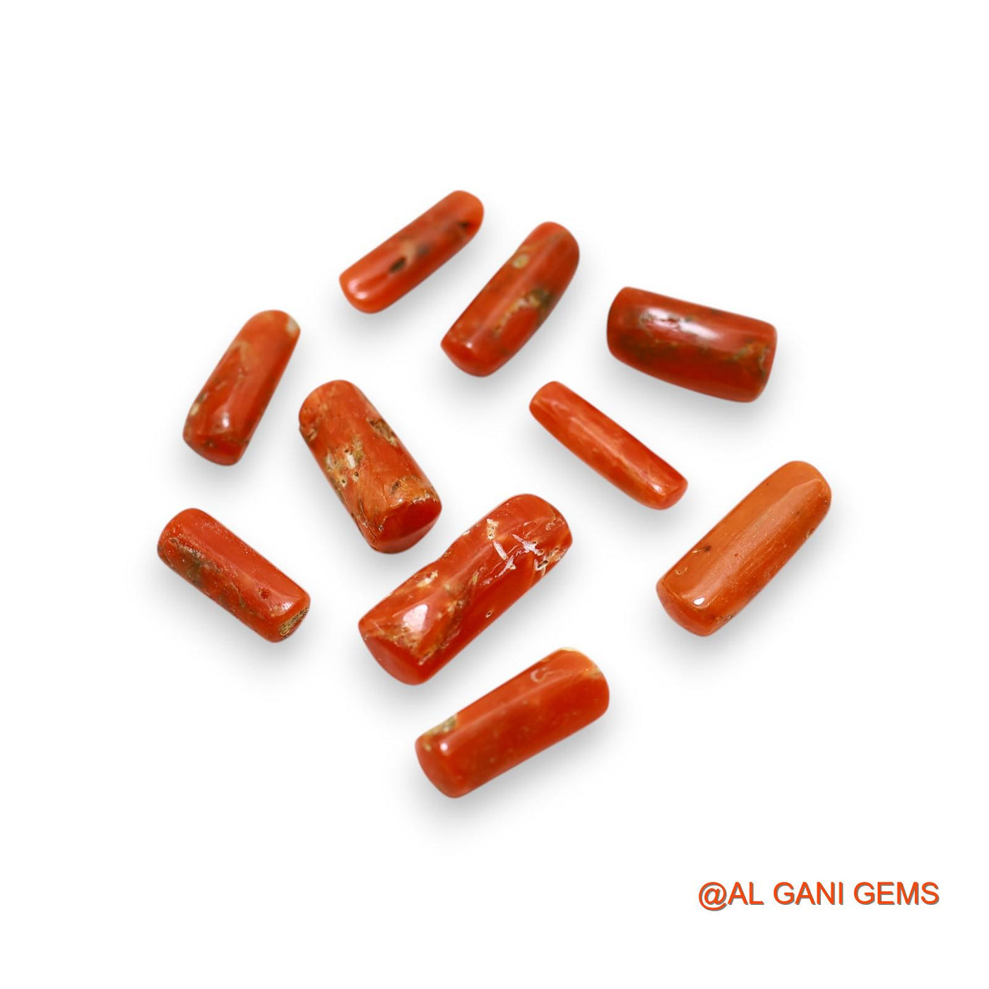 Natural Coral Loose Gemstone Tube Cabochon From Italy 10 Pcs Wholesale Lot 20.00 Cts 3X11X2 TO 5X14X4 MM C-402
