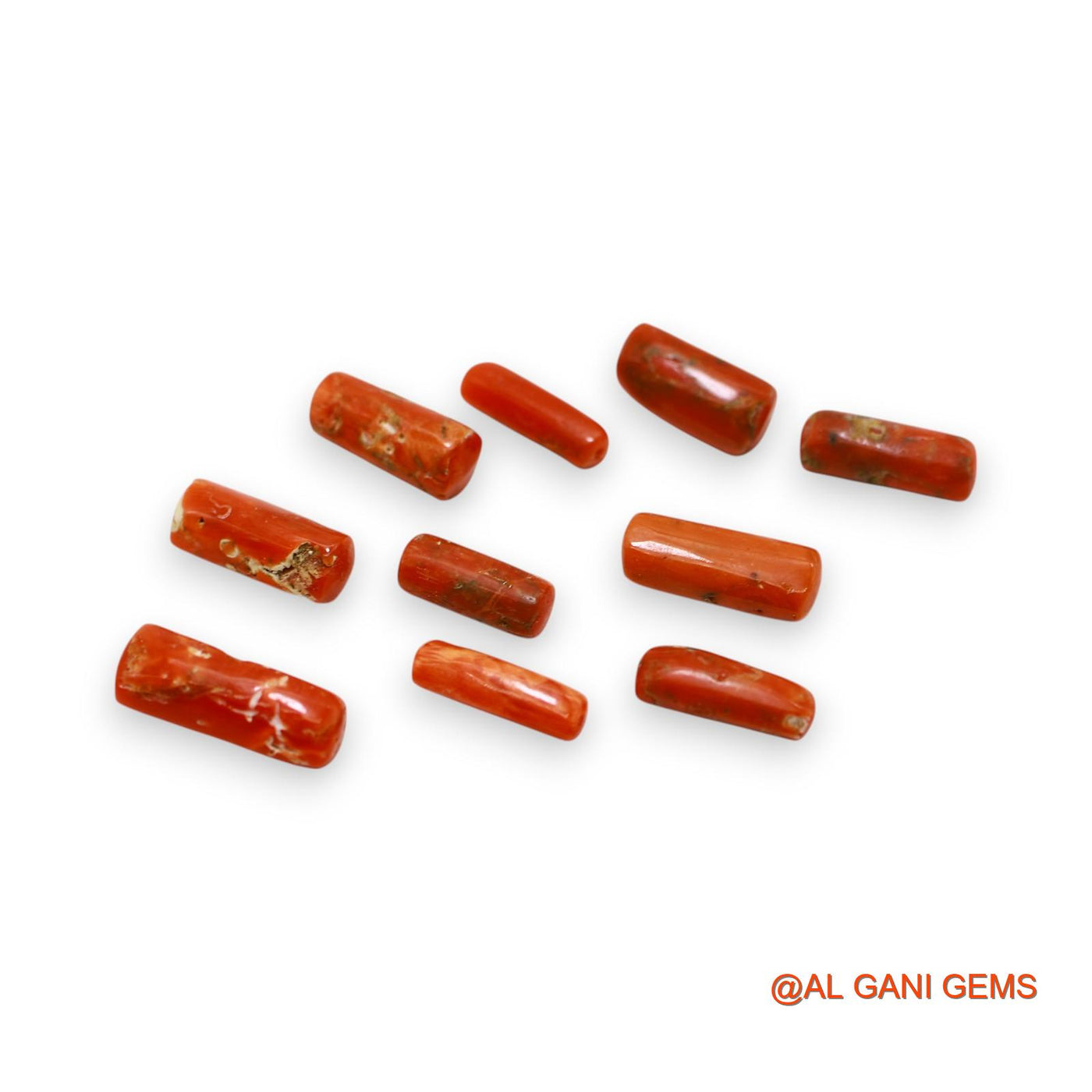 Natural Coral Loose Gemstone Tube Cabochon From Italy 10 Pcs Wholesale Lot 20.00 Cts 3X11X2 TO 5X14X4 MM C-402