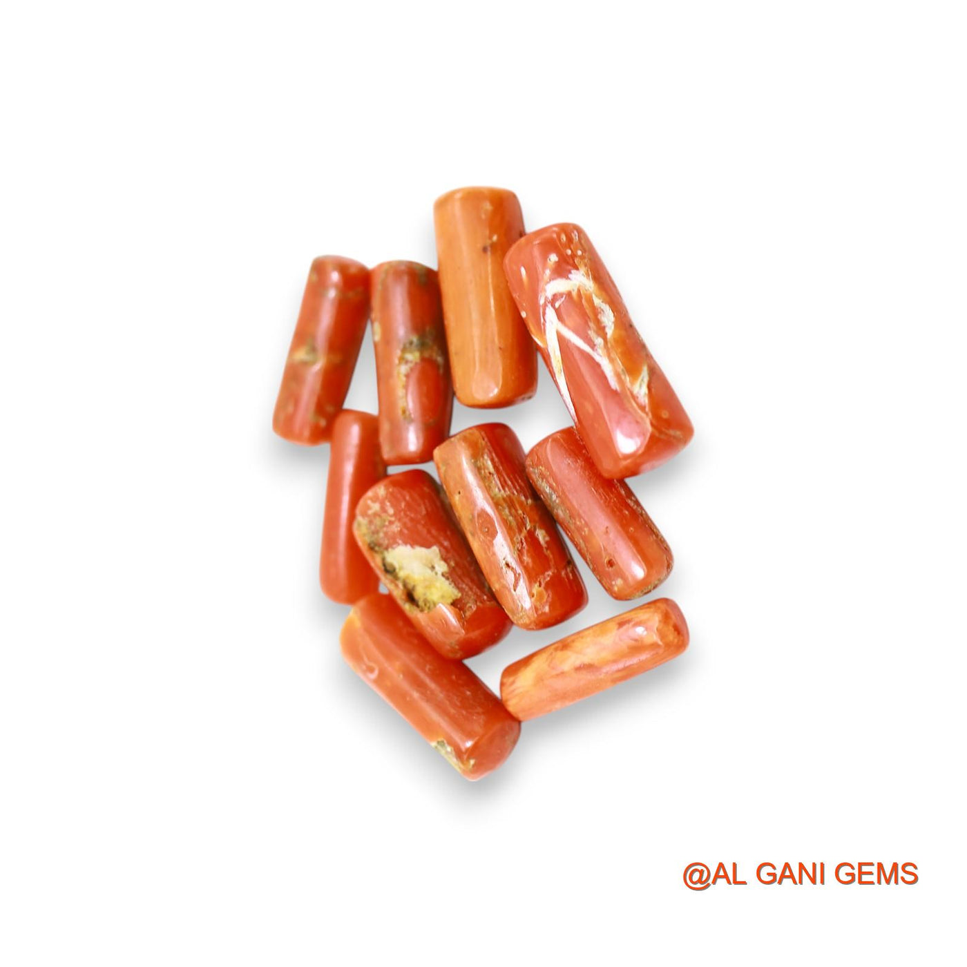 Natural Coral Loose Gemstone Tube Cabochon From Italy 10 Pcs Wholesale Lot 20.00 Cts 3X11X2 TO 5X14X4 MM C-402