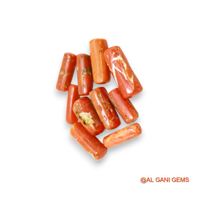 Natural Coral Loose Gemstone Tube Cabochon From Italy 10 Pcs Wholesale Lot 20.00 Cts 3X11X2 TO 5X14X4 MM C-402