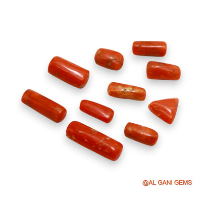 21.00 Cts Natural Italy Coral Fancy Cabochon 10 Pcs Wholesale Lot Loose Gemstone For Jewelry 5X8X4 TO 6X16X5 MM C-403
