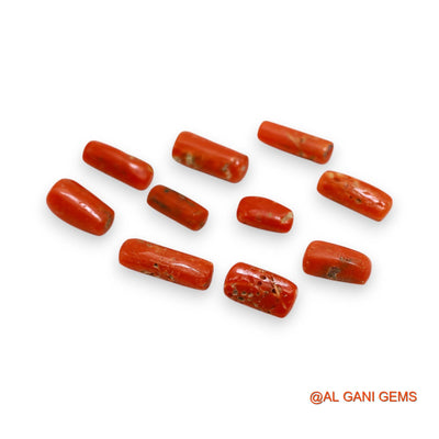 10 Pcs 18.00 Cts Natural Italy Coral Loose Gemstone Tube Cabochon Wholesale Lot 4X9X3 TO 5X14X4 MM C-404