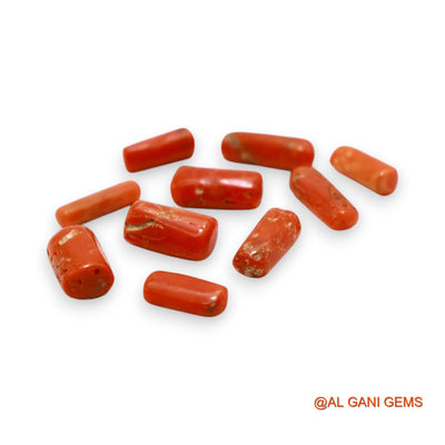 10.00 Cts Unheated Italy Coral Loose Gemstone Tube Cabochon Natural 10 Pcs Wholesale Lot 4X9X3 TO 4X12X4 MM C-406