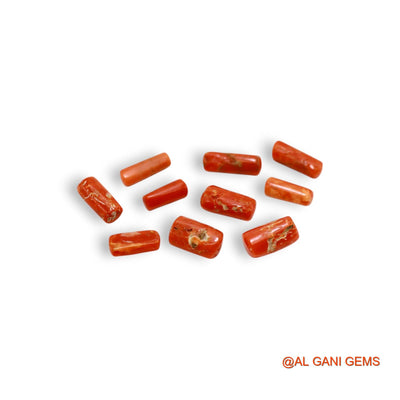 10.00 Cts Unheated Italy Coral Loose Gemstone Tube Cabochon Natural 10 Pcs Wholesale Lot 4X9X3 TO 4X12X4 MM C-406