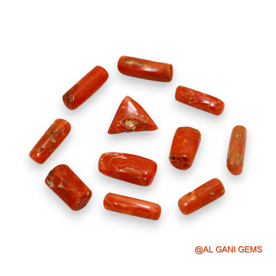 11 Pcs 18.00 Cts Natural Italy Coral Loose Gemstone Fancy Cabochon Wholesale Lot 5X9X4 TO 6X12X4 MM C-407