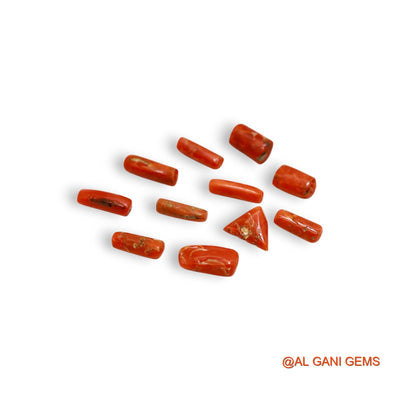 11 Pcs 18.00 Cts Natural Italy Coral Loose Gemstone Fancy Cabochon Wholesale Lot 5X9X4 TO 6X12X4 MM C-407