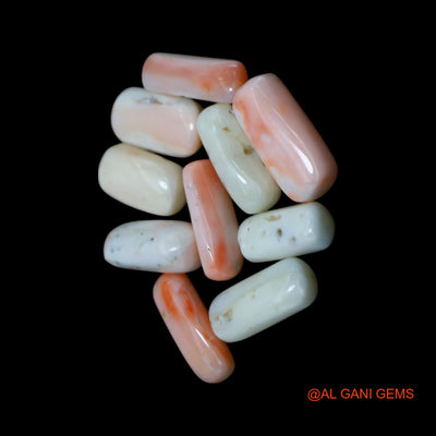 43.00 Cts Unheated Italy Coral Loose Gemstone Tube Cabochon Natural 10 Pcs Wholesale Lot 7X12X5 TO 8X16X5 MM C-410