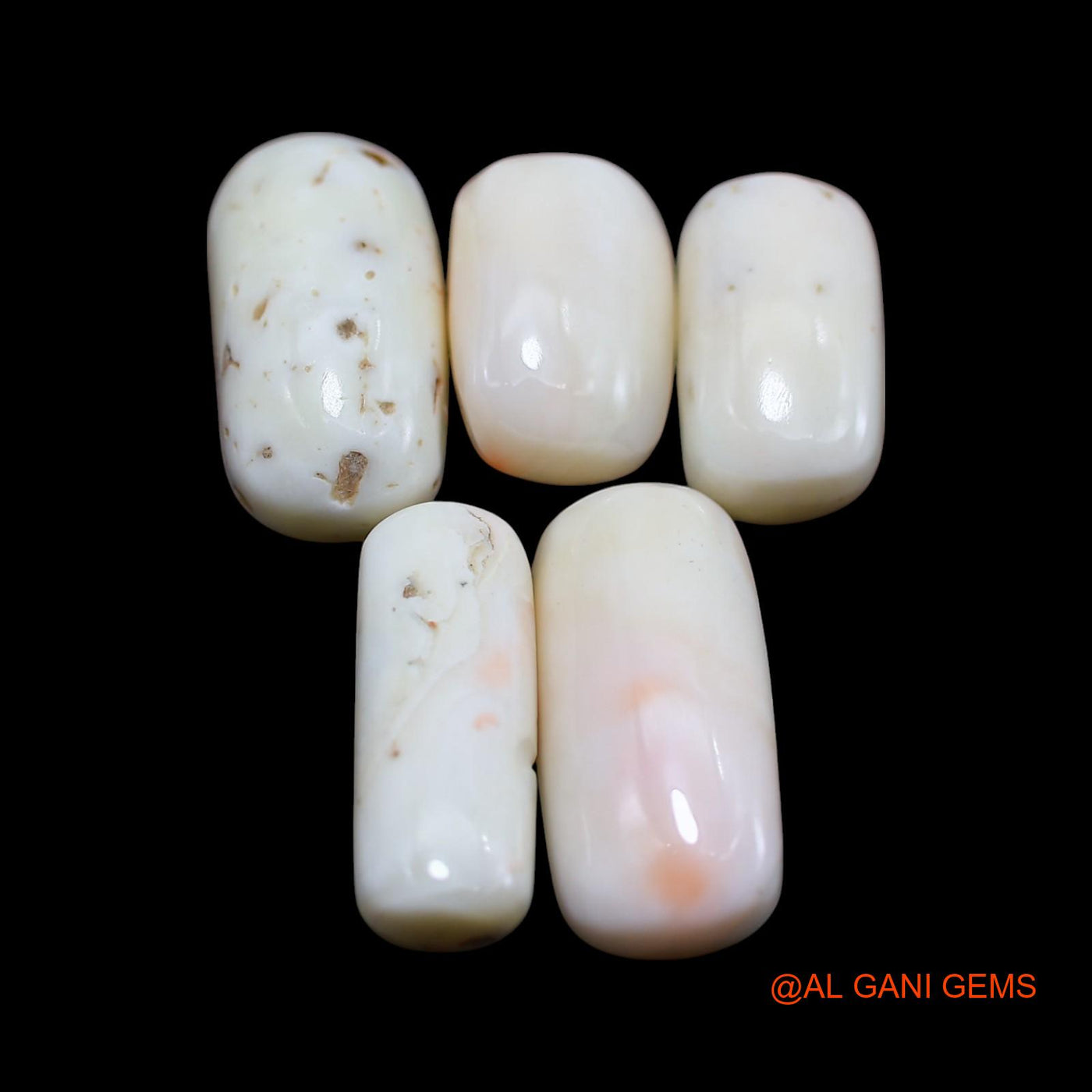 Natural Coral Loose Gemstone Tube Cabochon From Italy 5 Pcs Wholesale Lot 39.00 Cts 9X13X7 TO 9X19X5 MM C-429