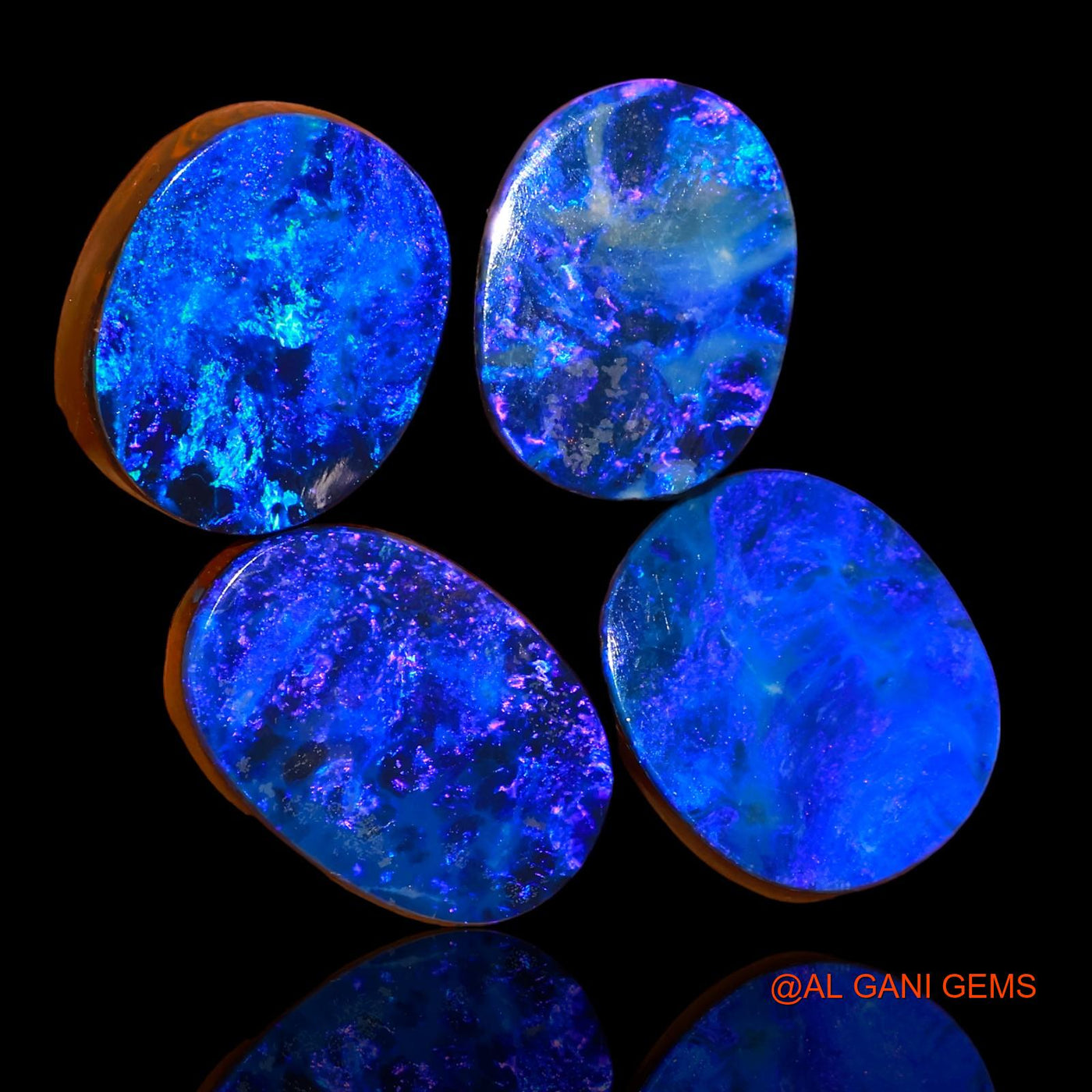 Lab-Created Doublet Opal Loose Gemstone Oval Cabochon From Australia 4 Pcs 27.80 Cts 14X10X4 mm TO 16X12X4 mm D-100