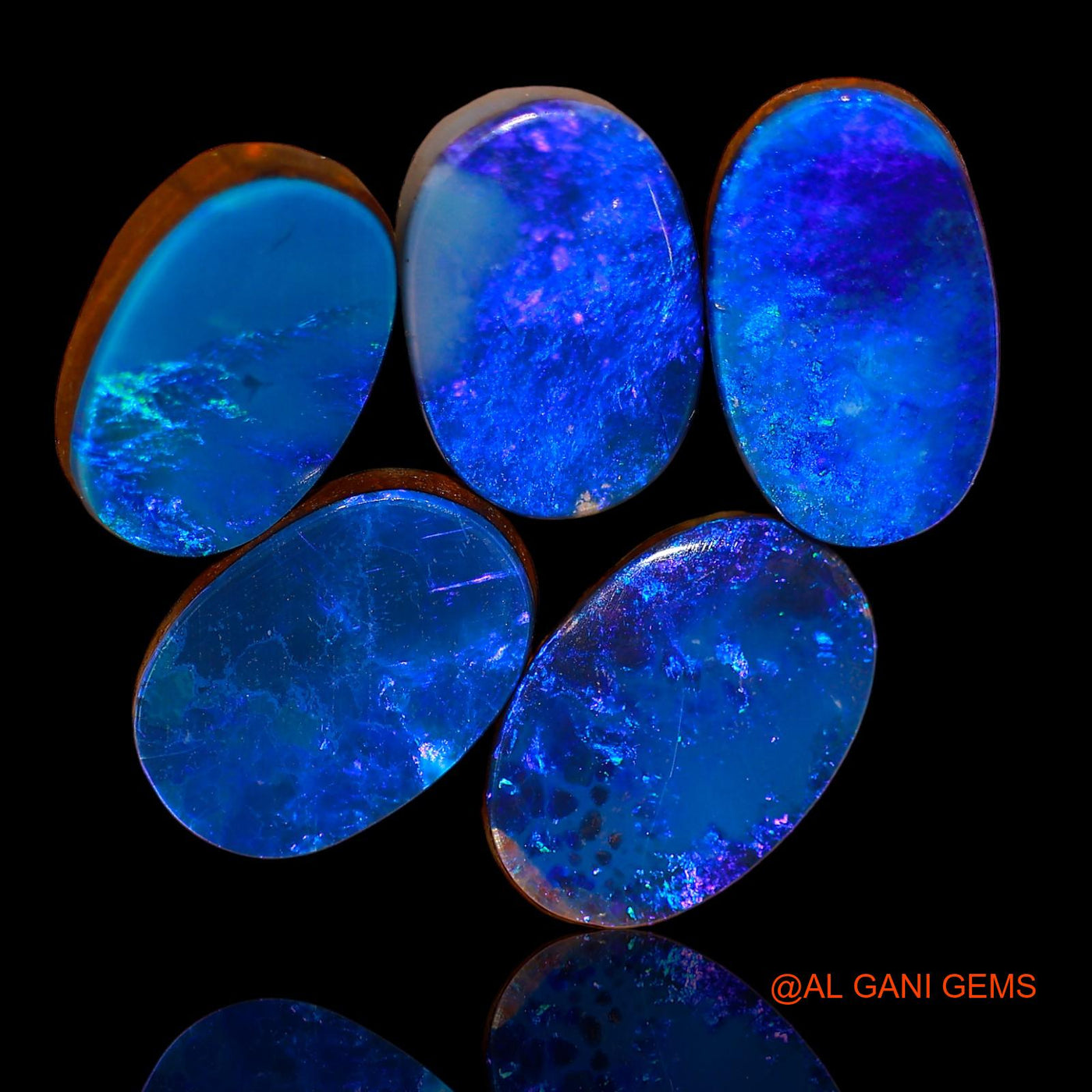 5 Pcs 29.20 Cts Lab-Created Doublet Opal Loose Gemstone Oval Cabochon Wholesale Lot 14X9X3 MM TO 16X10X4 mm D-101