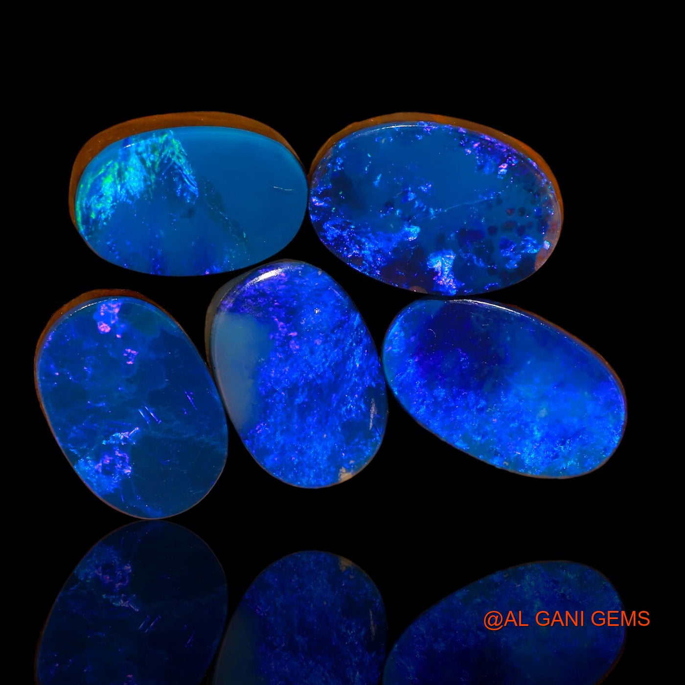 5 Pcs 29.20 Cts Lab-Created Doublet Opal Loose Gemstone Oval Cabochon Wholesale Lot 14X9X3 MM TO 16X10X4 mm D-101