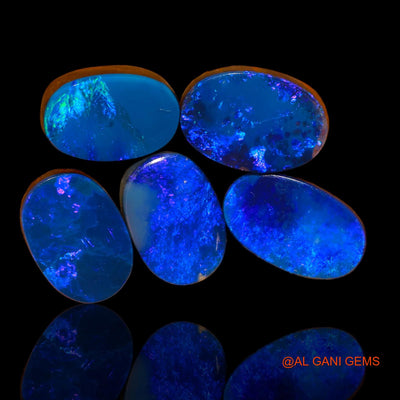 5 Pcs 29.20 Cts Lab-Created Doublet Opal Loose Gemstone Oval Cabochon Wholesale Lot 14X9X3 MM TO 16X10X4 mm D-101