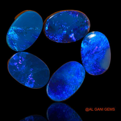 5 Pcs 29.20 Cts Lab-Created Doublet Opal Loose Gemstone Oval Cabochon Wholesale Lot 14X9X3 MM TO 16X10X4 mm D-101