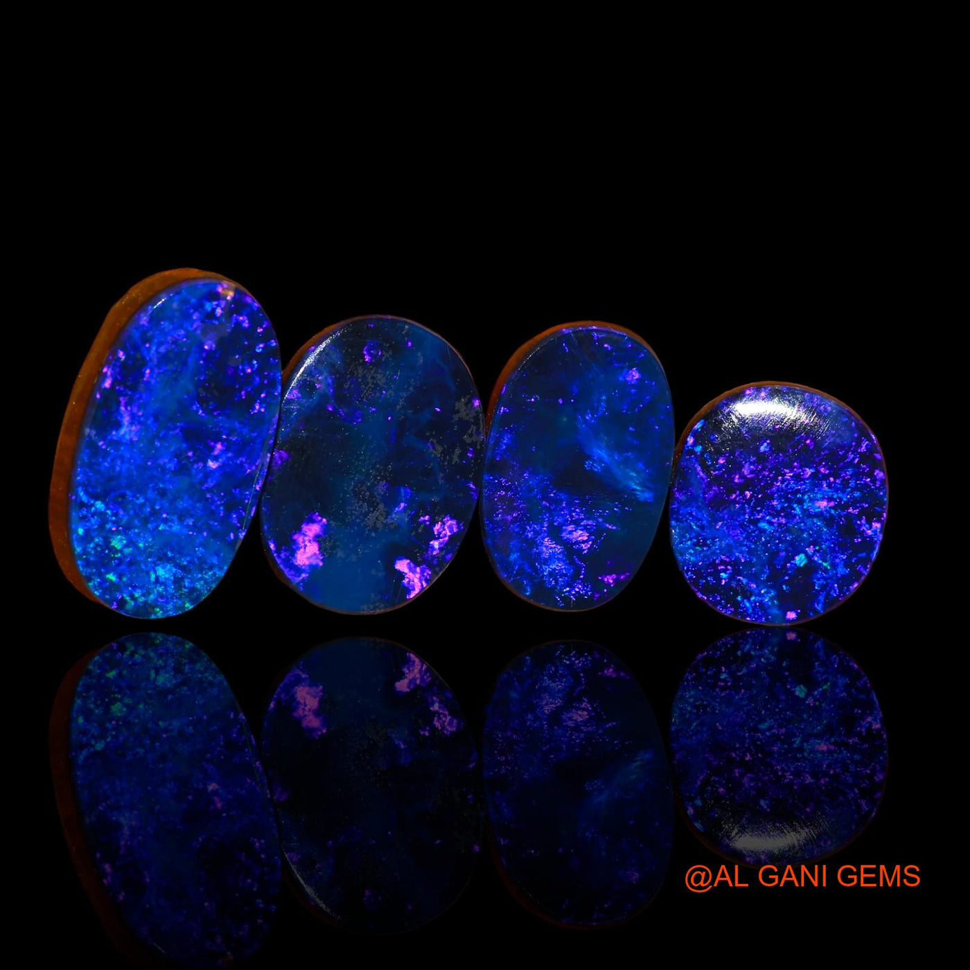 4 Pcs 18.40 Cts Lab-Created Australian Doublet Opal Loose Gemstone Oval Cabochon 11X10X3 mm TO 15X10X4 mm D-102