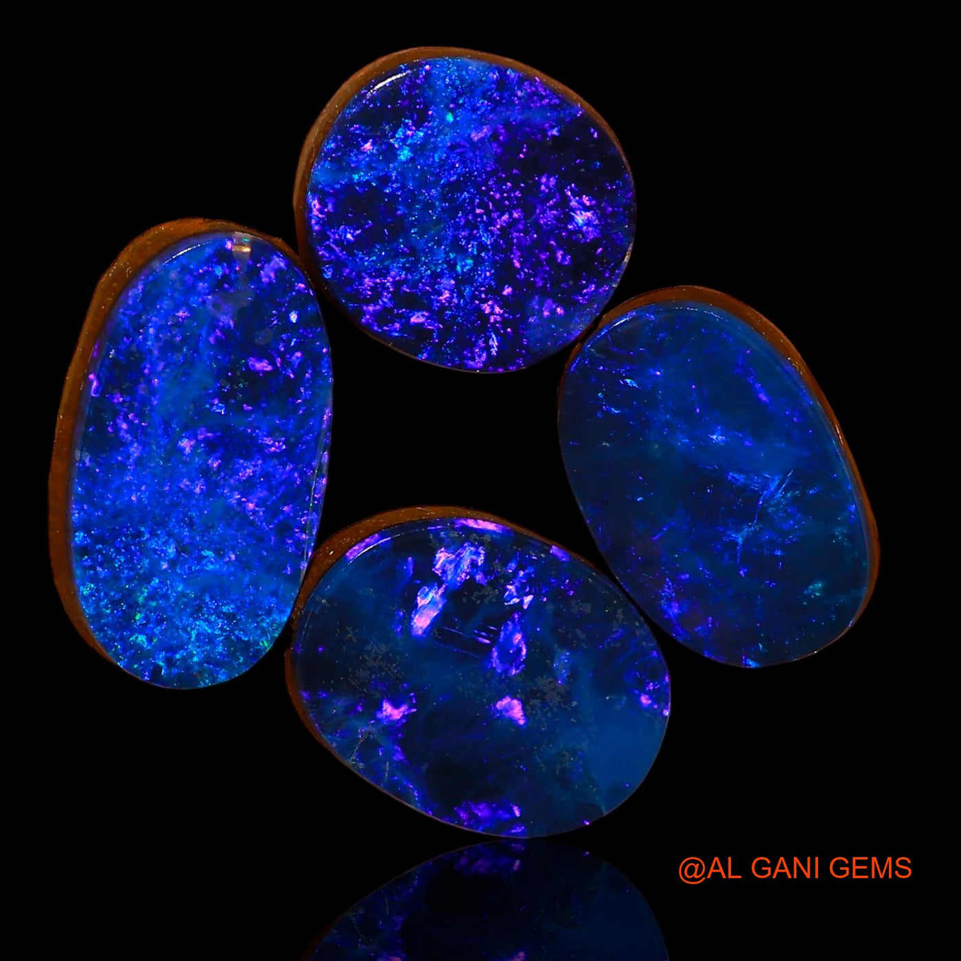 4 Pcs 18.40 Cts Lab-Created Australian Doublet Opal Loose Gemstone Oval Cabochon 11X10X3 mm TO 15X10X4 mm D-102