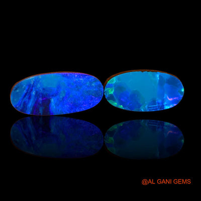 2 Pcs 15.30 Cts Lab-Created Australian Doublet Opal Loose Gemstone Oval Cabochon 20X10X3 mm TO 23X10X3 mm D-103
