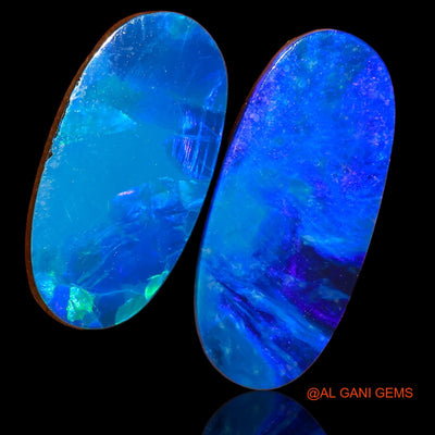 2 Pcs 15.30 Cts Lab-Created Australian Doublet Opal Loose Gemstone Oval Cabochon 20X10X3 mm TO 23X10X3 mm D-103
