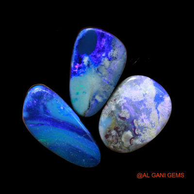 Lab-Created Doublet Opal Loose Gemstone Mix Cabochon From Australia 3 Pcs 22.00 Cts 9X19X4 mm TO 10X17X4 mm D-139