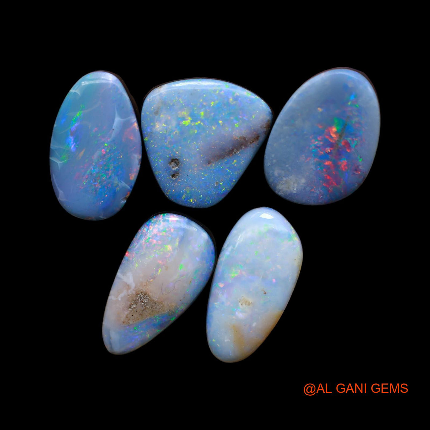 29.00 Cts Lab-Created Doublet Opal Mix Cabochon 5 Pcs Wholesale Lot Loose Gemstone 8X15X4 mm TO 11X13X4 mm D-141