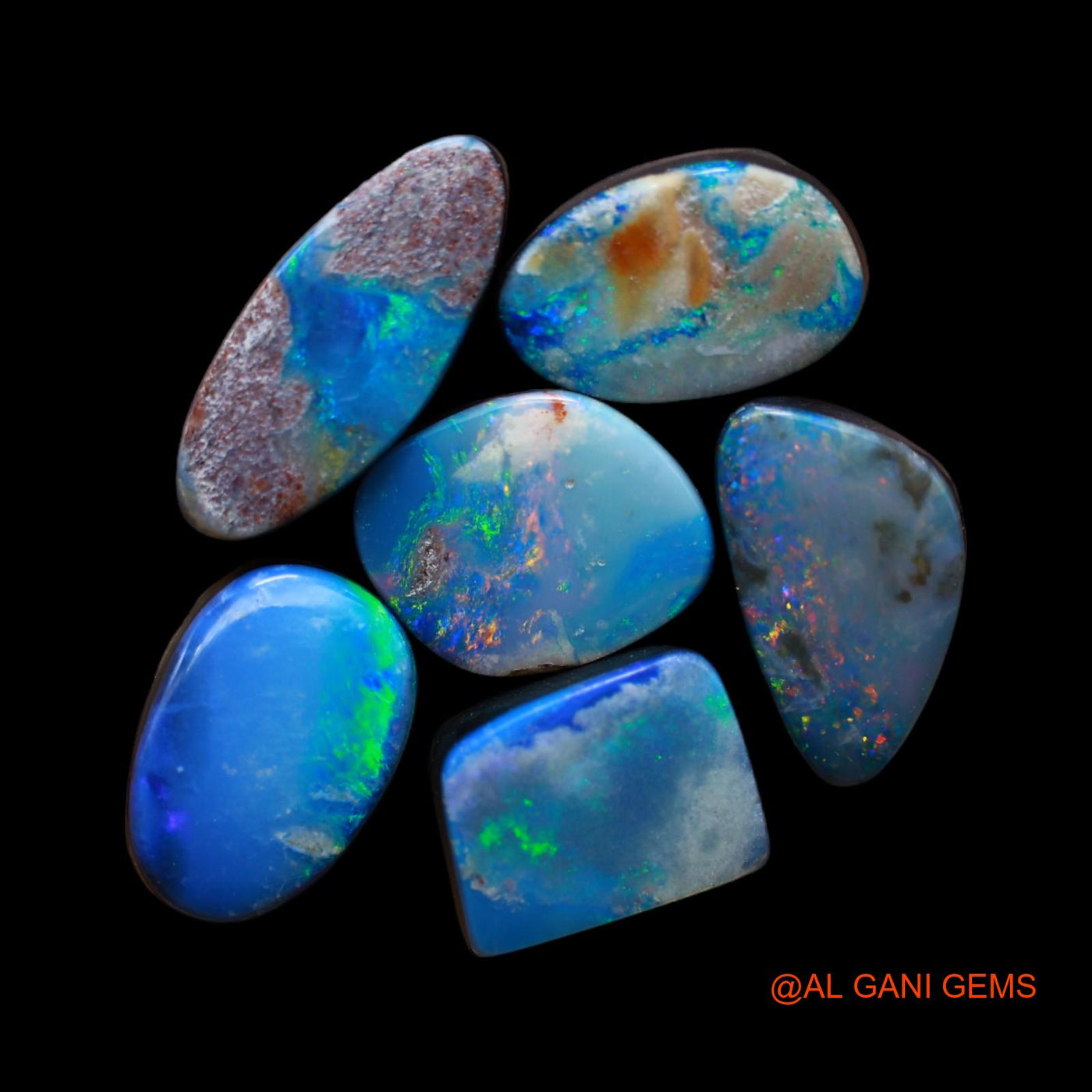 Lab-Created Doublet Opal Loose Gemstone Mix Cabochon 6 Pcs Wholesale Lot 25.00 Cts 9X12X3 mm TO 7X13X4 mm D-145