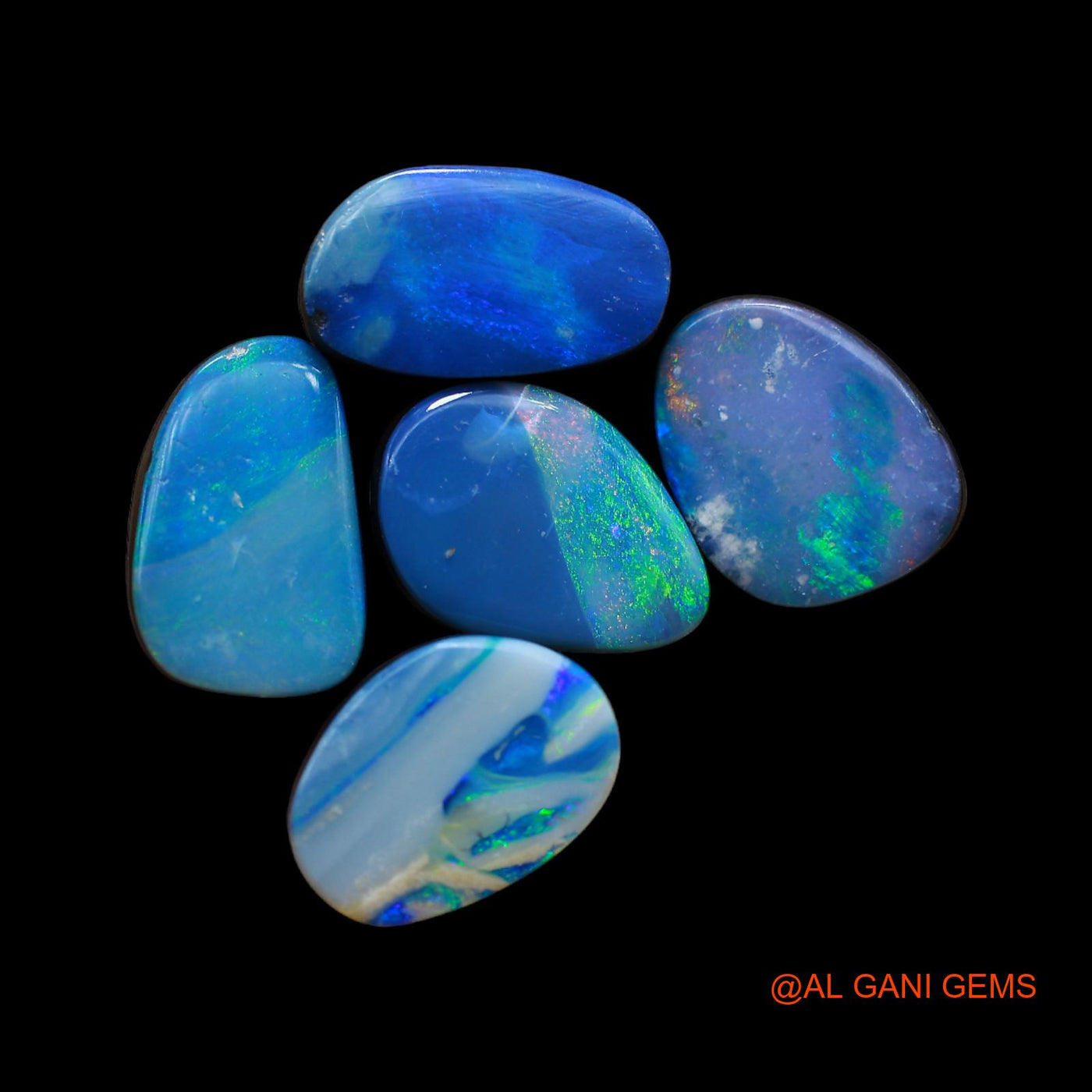 5 Pcs 23.00 Cts Lab-Created Doublet Opal Loose Gemstone Mix Cabochon Wholesale Lot 10X12X3 mm TO 9X13X4 mm D-148