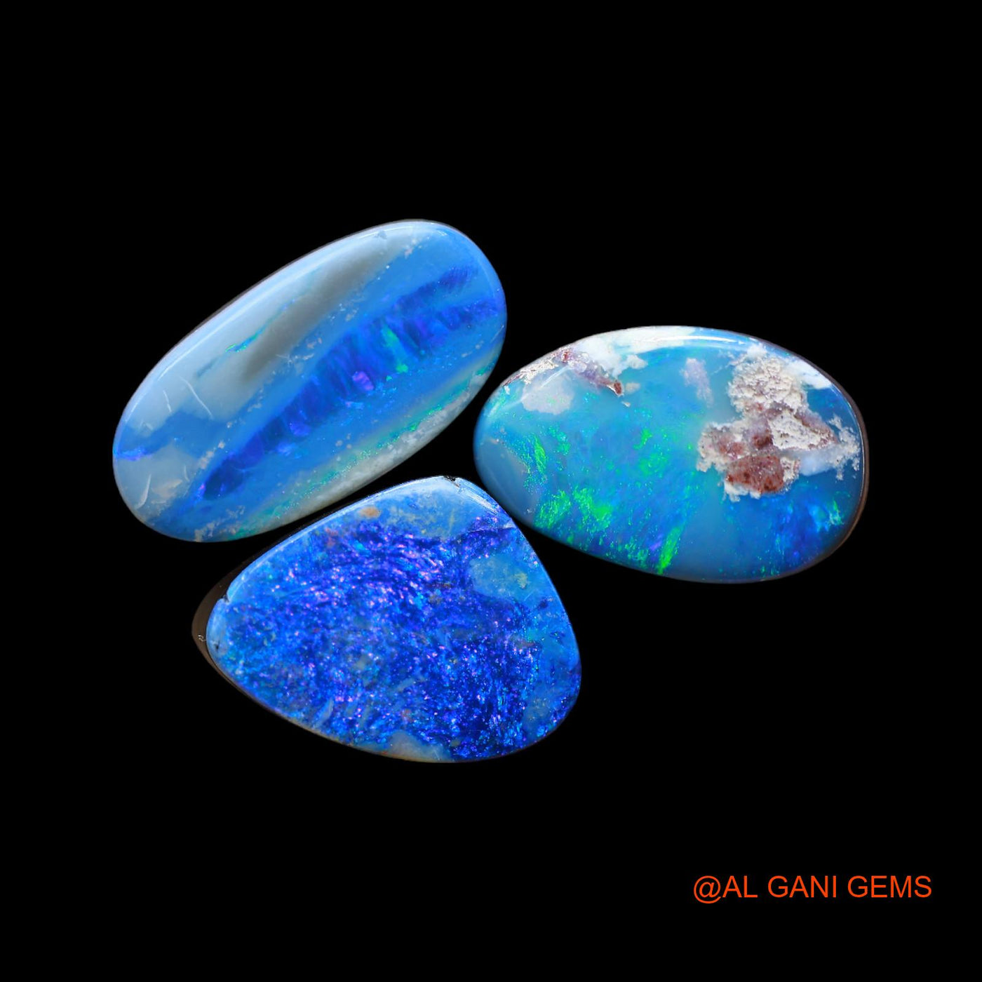 Lab-Created Doublet Opal Loose Gemstone Mix Cabochon From Australia 3 Pcs 18.00 Cts 9X15X5 mm TO 8X17X4 mm D-149