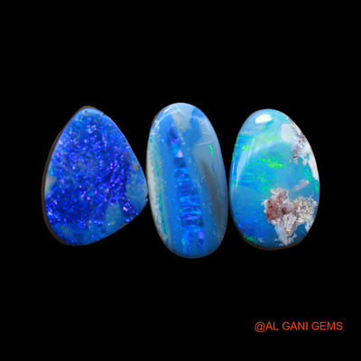 Lab-Created Doublet Opal Loose Gemstone Mix Cabochon From Australia 3 Pcs 18.00 Cts 9X15X5 mm TO 8X17X4 mm D-149