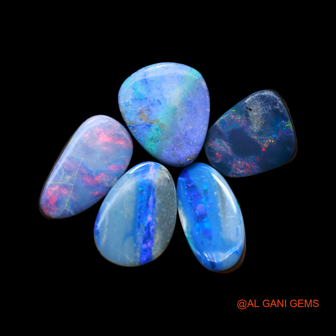 5 Pcs 29.00 Cts Lab-Created Doublet Opal Loose Gemstone Mix Cabochon Wholesale Lot 10X12X4 mm TO 8X16X3 mm D-150