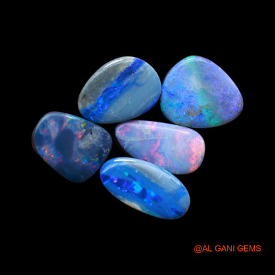 5 Pcs 29.00 Cts Lab-Created Doublet Opal Loose Gemstone Mix Cabochon Wholesale Lot 10X12X4 mm TO 8X16X3 mm D-150
